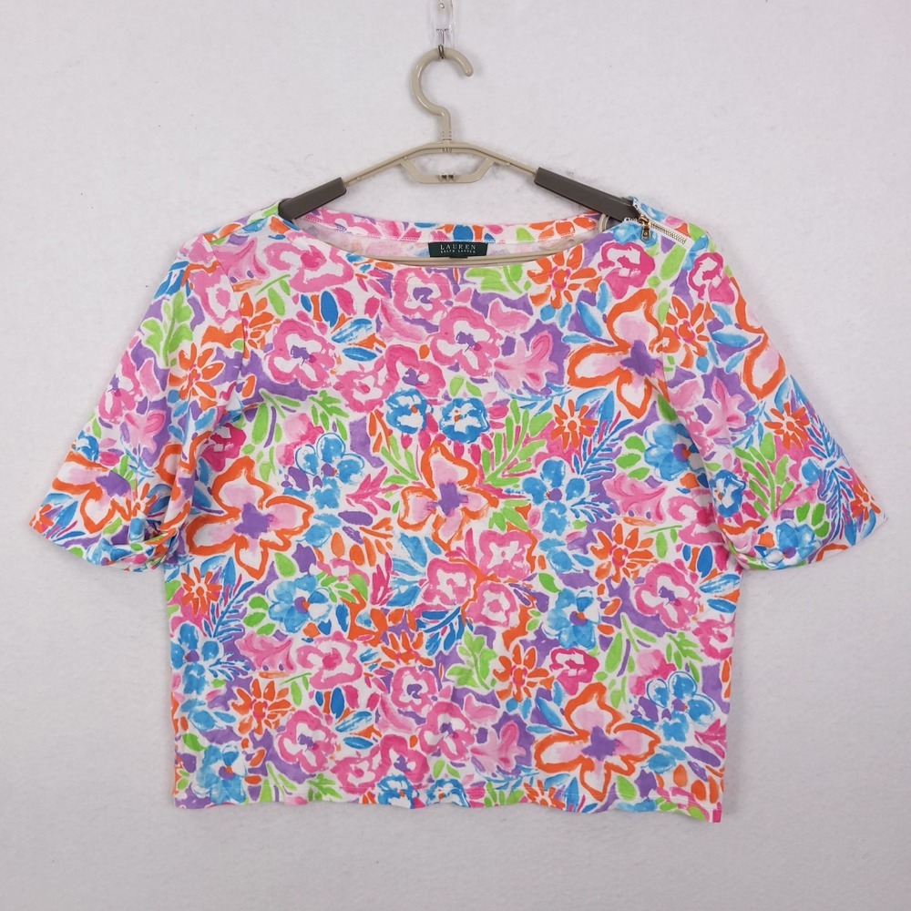 Lauren Ralph Lauren Floral Top Womens 3X Multi Color Cotton Zipper Shoulder